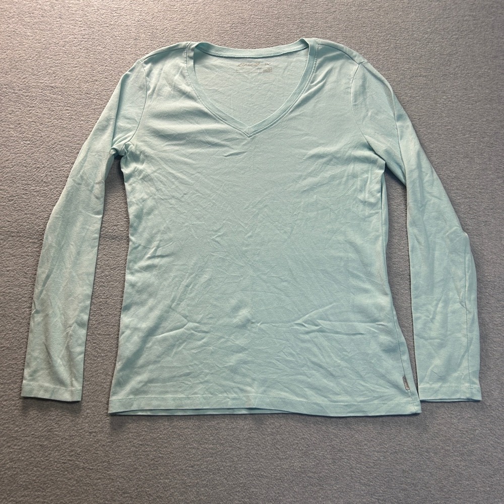 Eddie Bauer V-Neck Long Sleeve T-Shirt Womens‎ Light Blue XXL Soft Stretch Tee